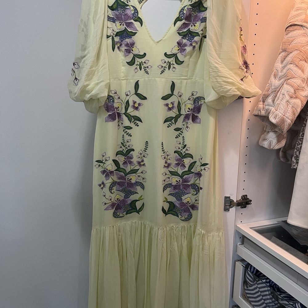 ASOS edition Yellow Floral Embroidered Tiered Maxi Dress